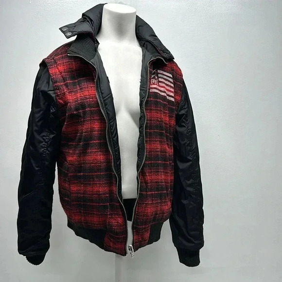 Affliction Jacket Bomber Coat Reversible Plaid American Custom Red Black Small * - Picture 7 of 13